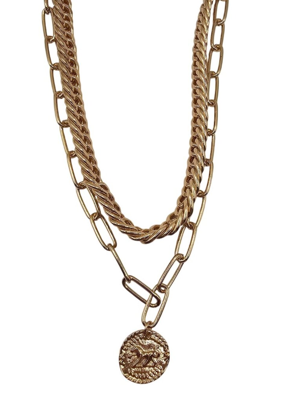 Ettika 18k‎ Gold Plated Necklace Gold Tone Coin Horse Pendant Paperclip Chain